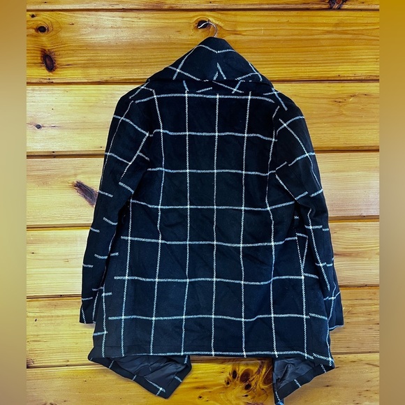 Chicwish Black & White Plaid Wool Blend Asymmetrical Wrap Coat, Size S - Picture 5 of 7